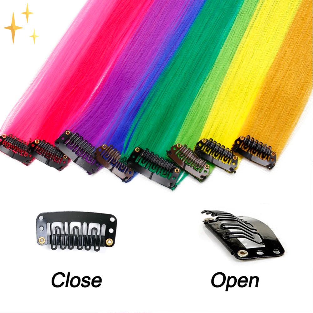 Extensions de cheveux à clipser - 26 pièces en couleurs arc-en-ciel pour une coiffure éclatante et originale