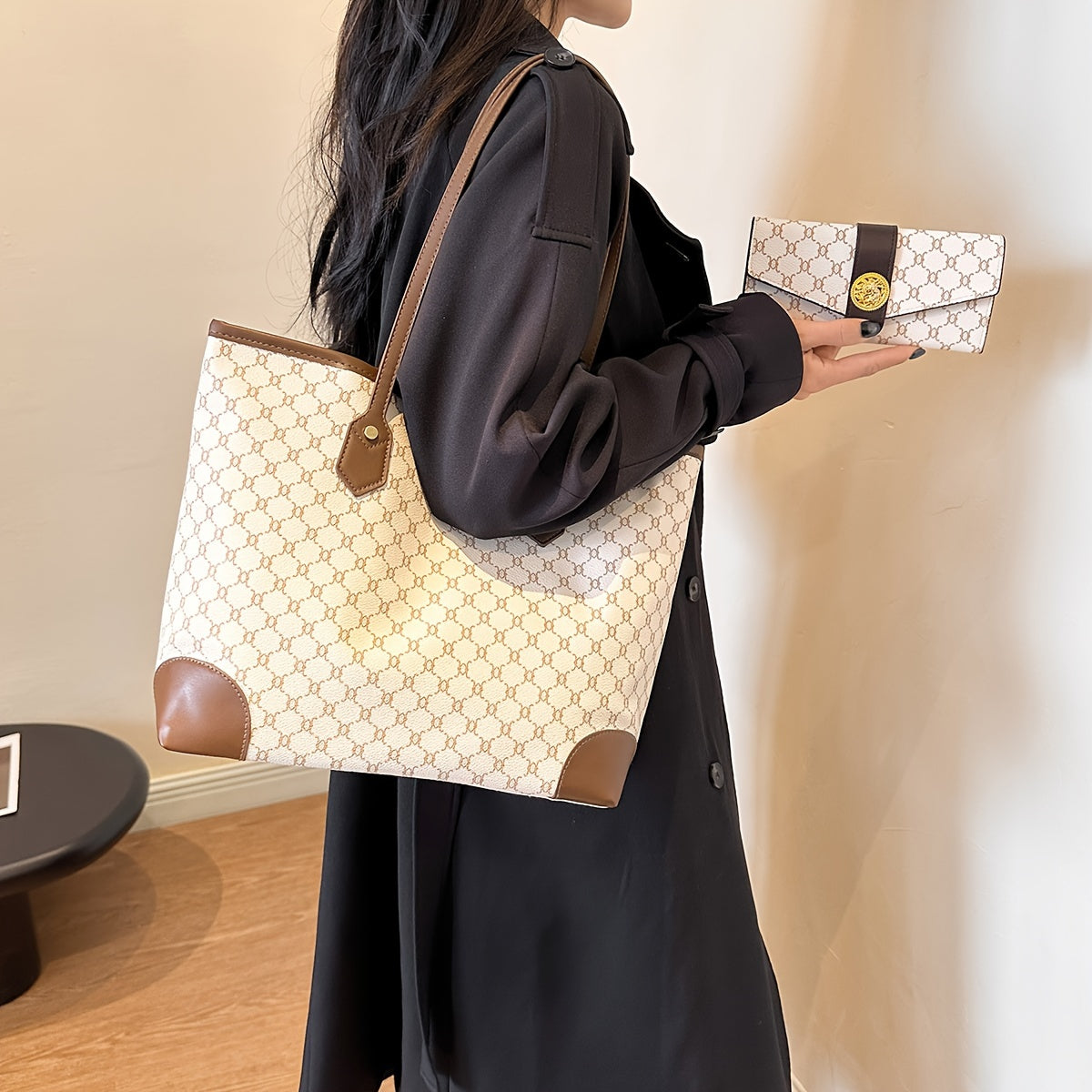 Elara - Sac à Main Vintage Élégant et Classique à Deux Pièces avec Portefeuille Assorti