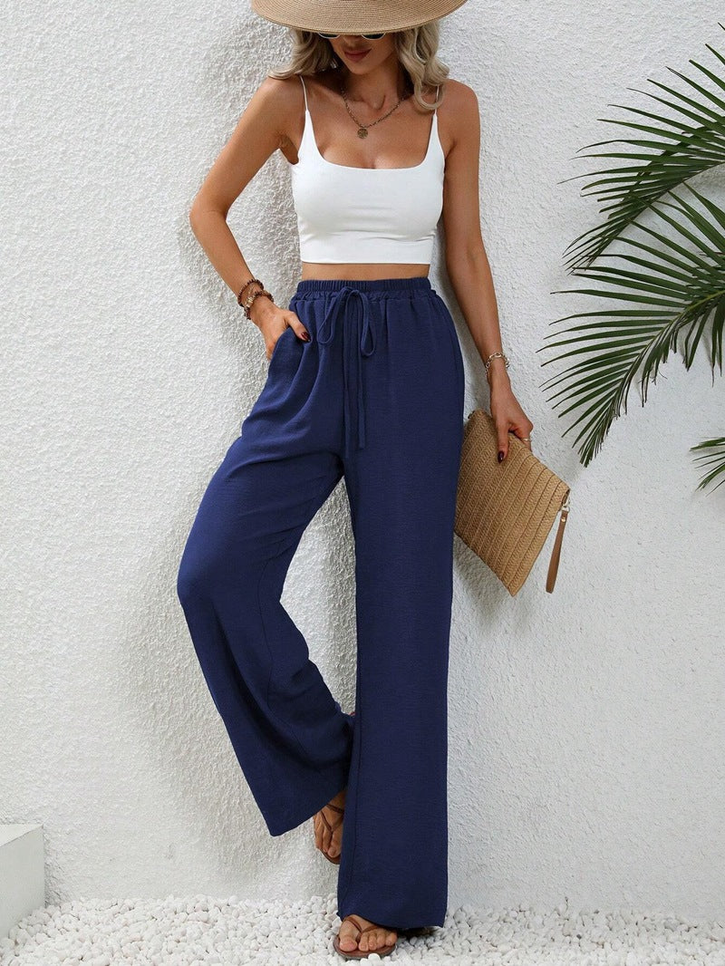 Mia - Pantalons taille haute avec cordon de serrage