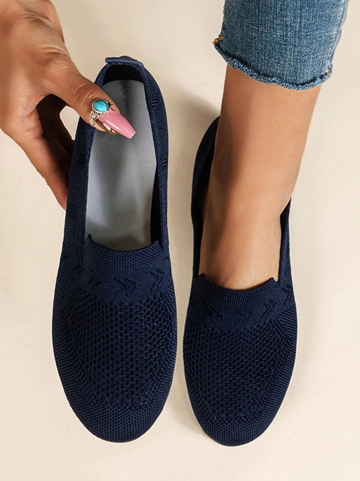 Olivia - Sandales en Maille Ademend Mocassins à Semelle Plate pour l'Été Idéales pour de Longues Promenades