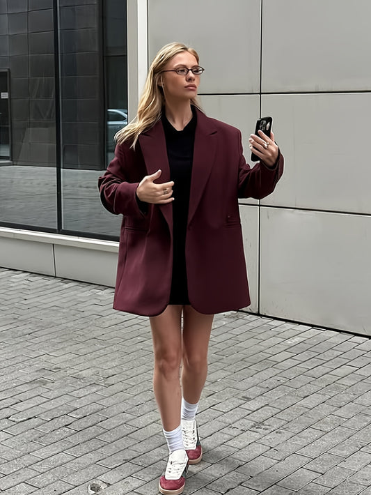 Iréva - Blazer Oversize Classique Bordeaux pour Femme – Veste de Mi-Saison