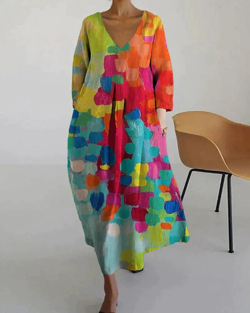 Lucie - Robe imprimée colorée avec décolleté en V