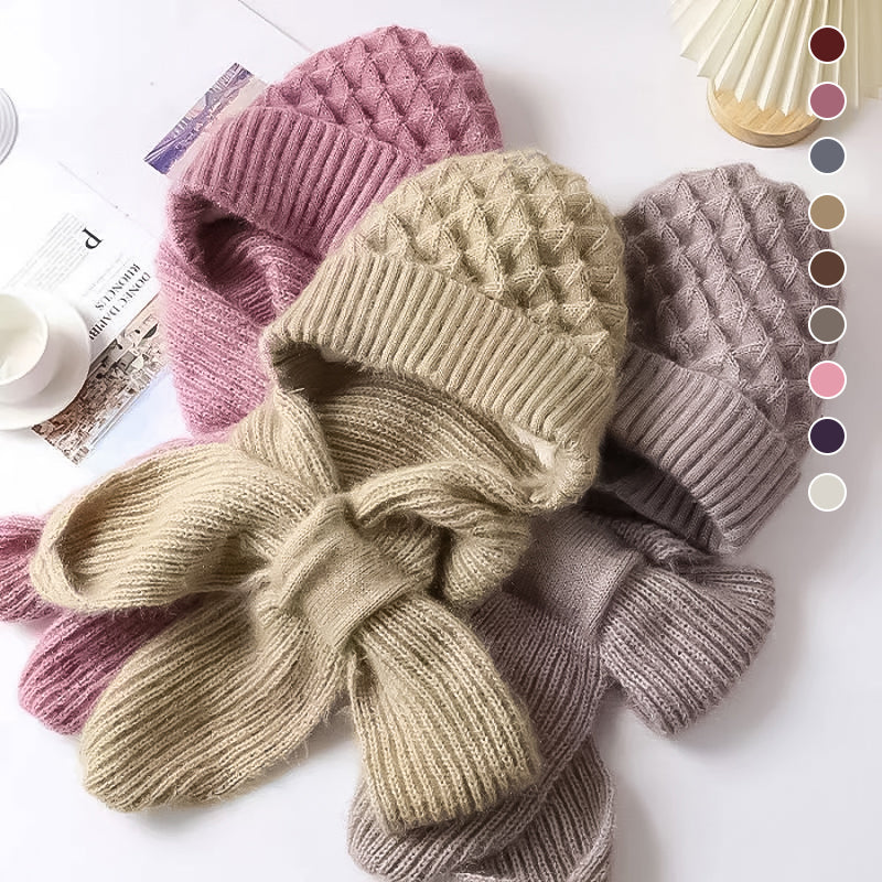 Amandine - Ensemble d'Hiver Mohair Doux avec Bonnet et Écharpe