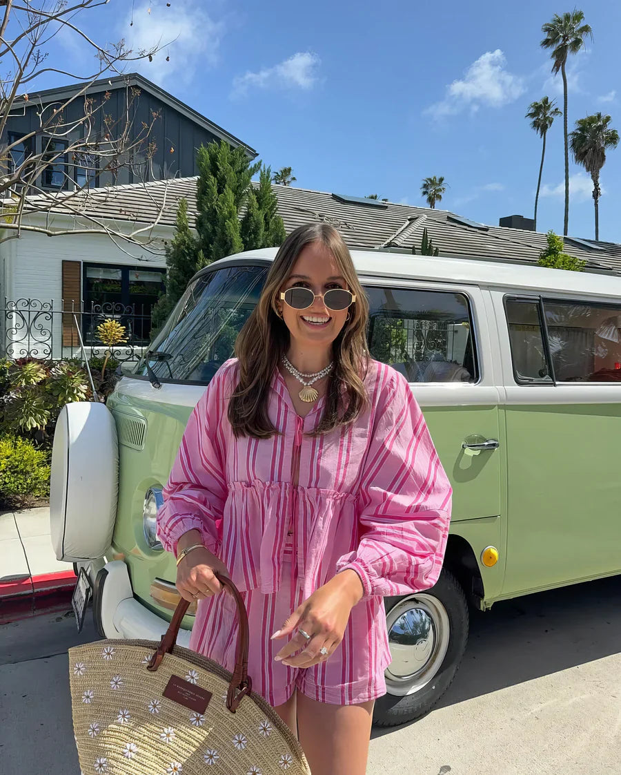Mendy - Ensemble top à peplum rayé et short