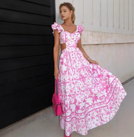 Amelia - Robe maxi à fleurs avec manches volants