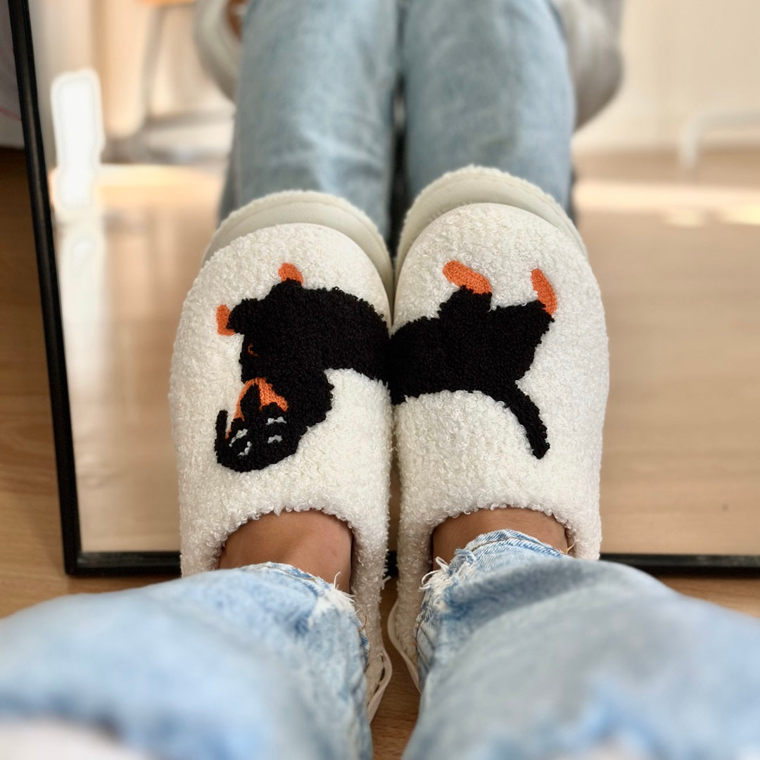 Bénédicte - Chaussons slip-on de luxe avec imprimé teckel