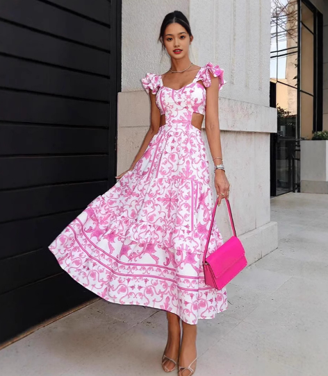 Amelia - Robe maxi à fleurs avec manches volants