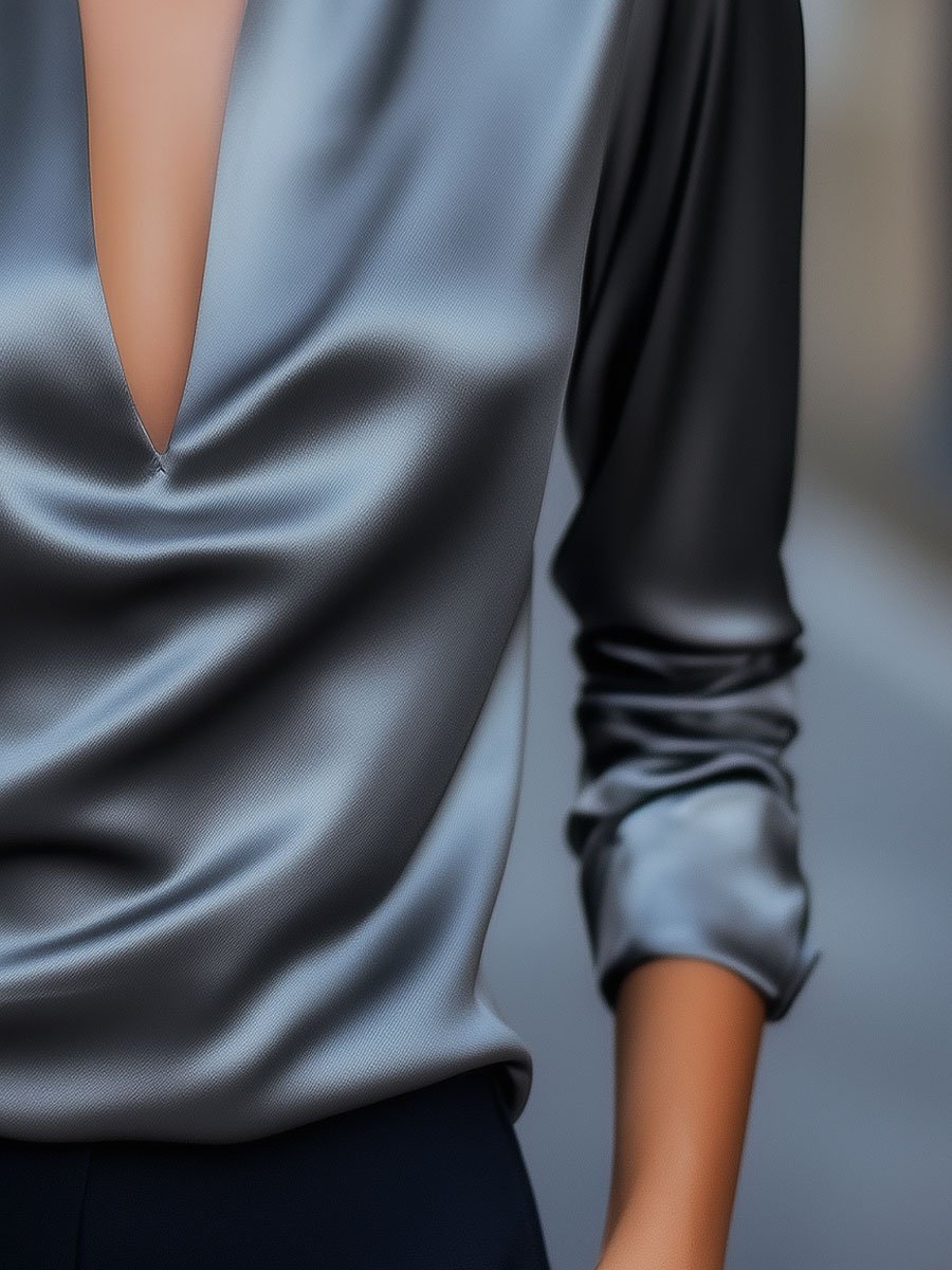 Louna - Blouse Satinée à Col en V