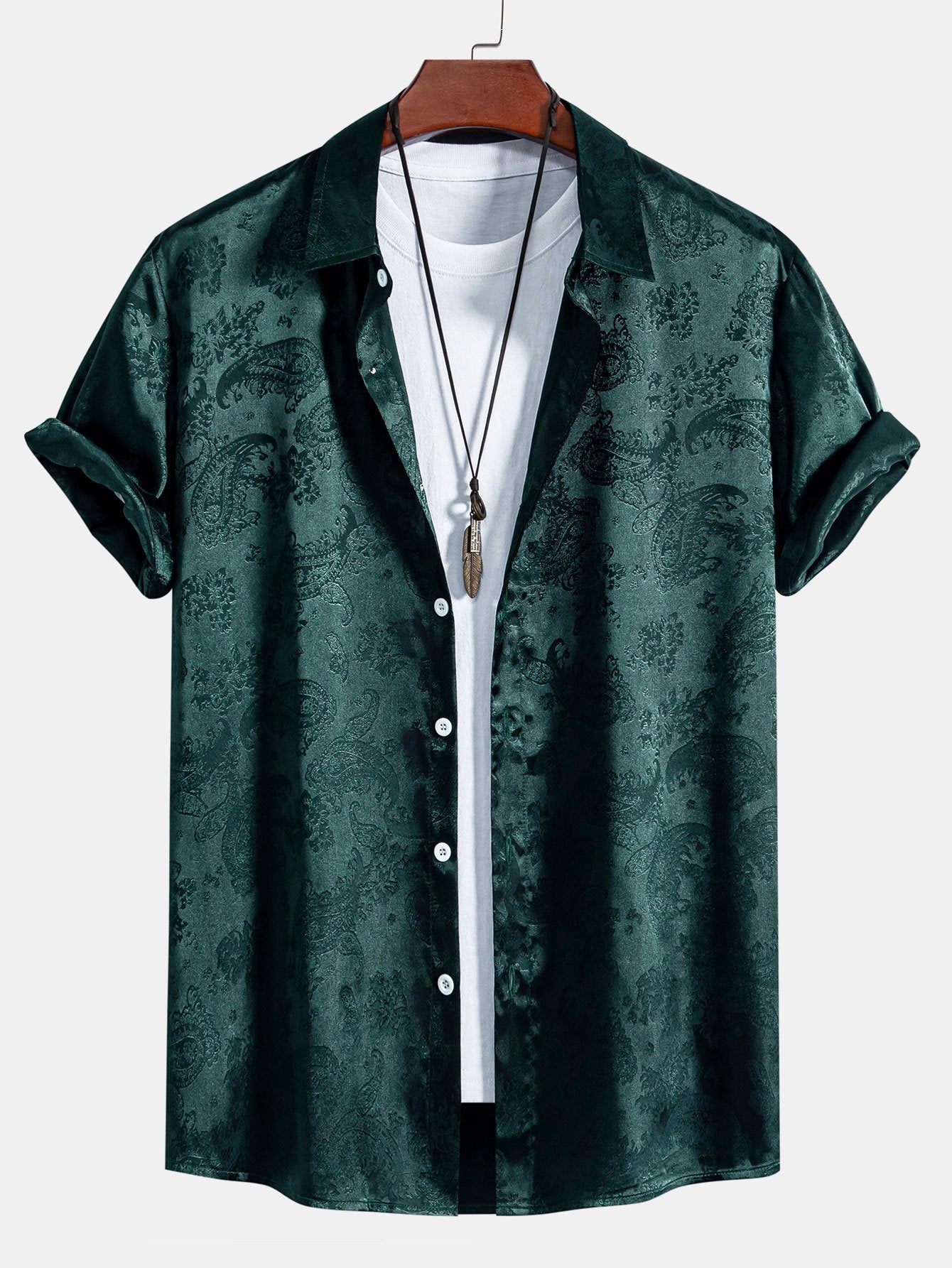Jean - Chemise en Satin à Imprimé Estival Luxe & Élégante Finition Brillante