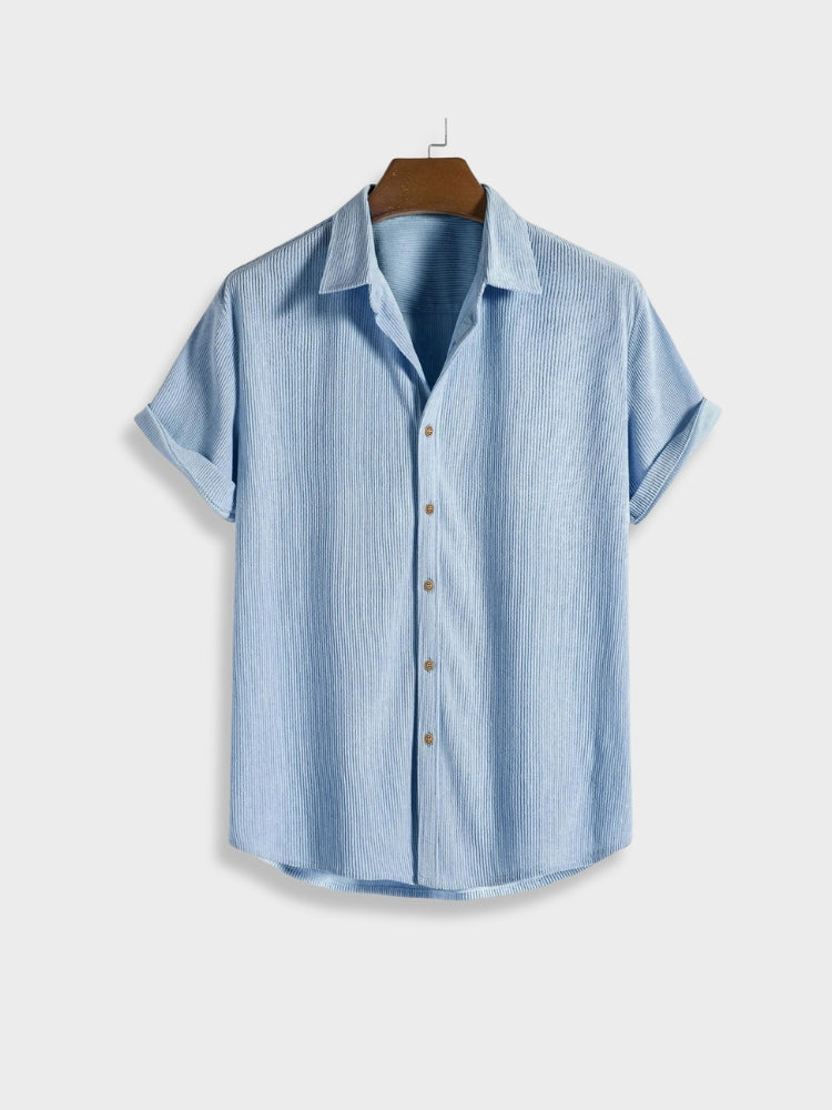 Henry - Ensemble d'Été en Lin pour les Vacances Chemise à Manches Courtes à Boutons et Short Élastique pour Homme