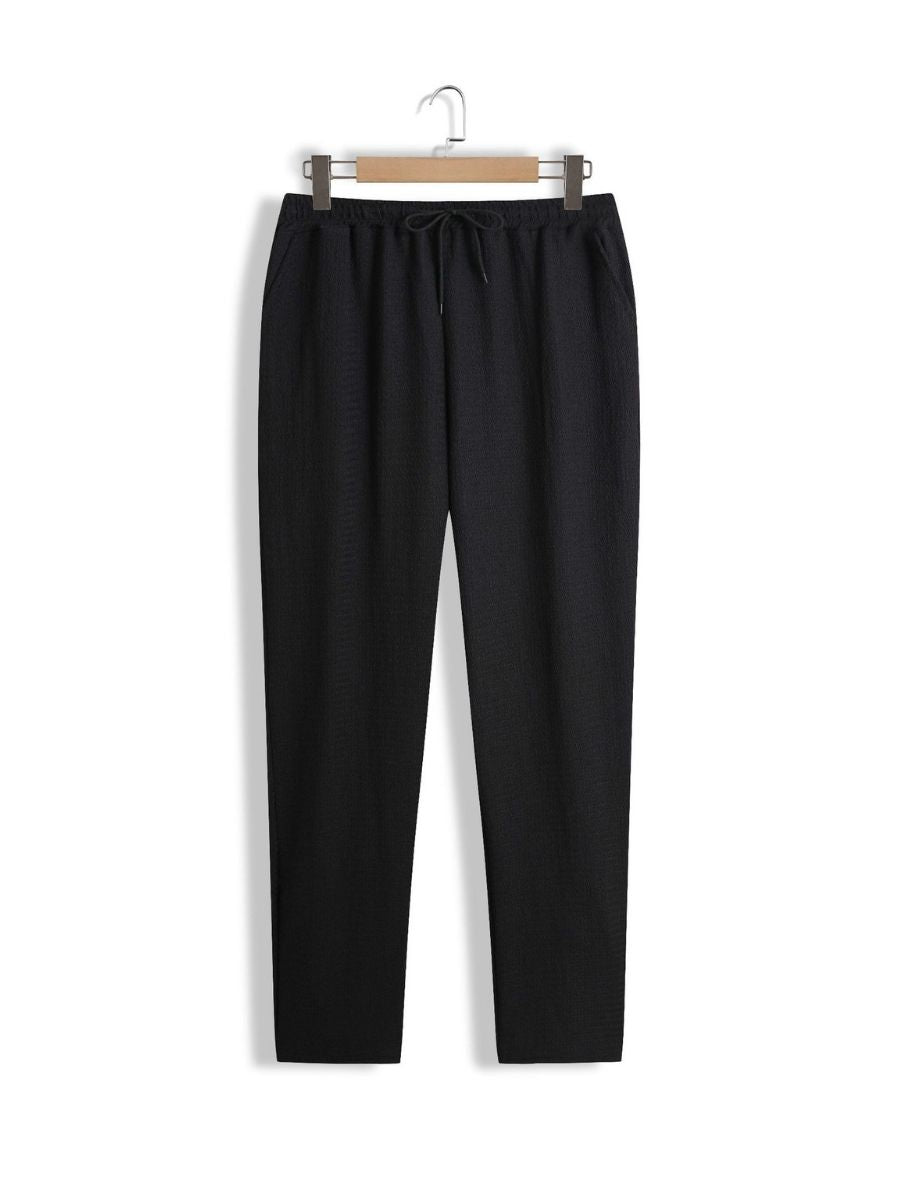 Alex - Ensemble d'Été Texturé à Deux Pièces pour Hommes avec T-shirt à Col V et Manches Mi Longues et Pantalon Large