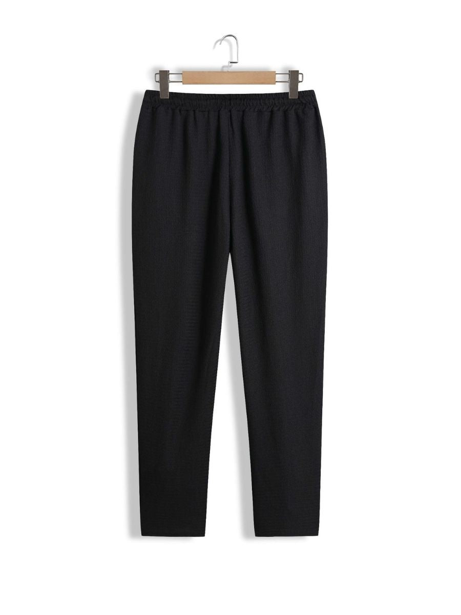 Alex - Ensemble d'Été Texturé à Deux Pièces pour Hommes avec T-shirt à Col V et Manches Mi Longues et Pantalon Large