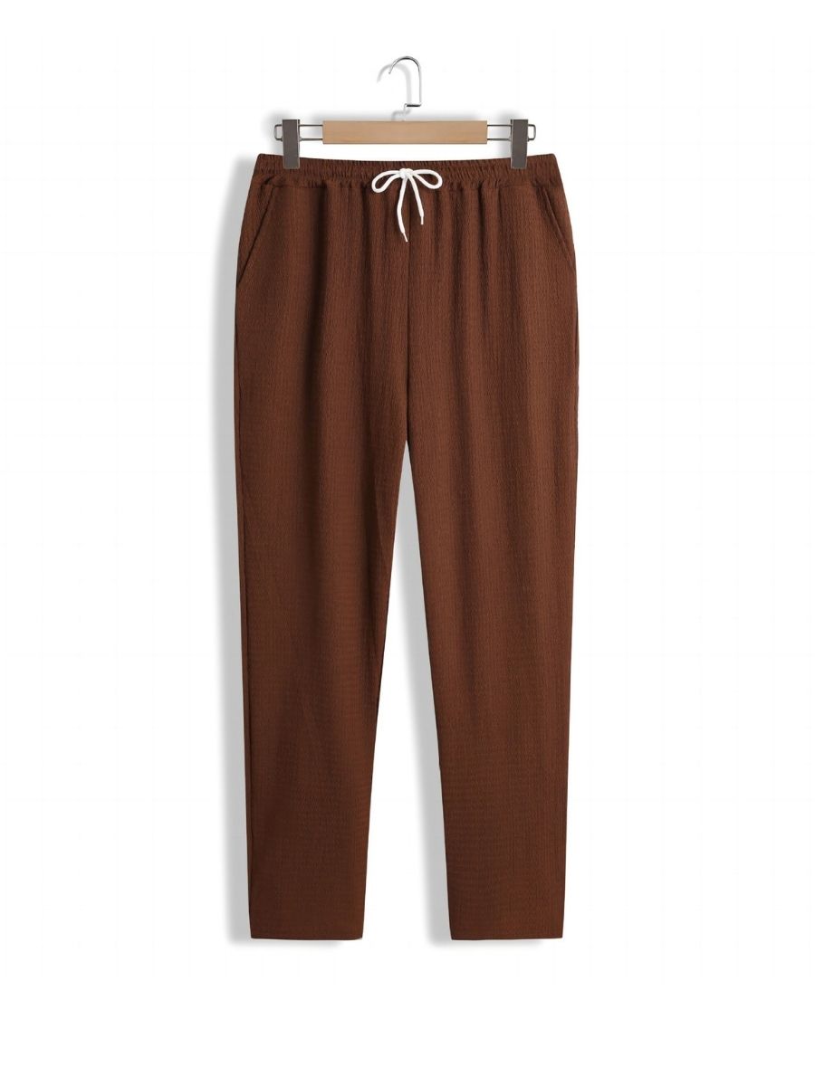 Alex - Ensemble d'Été Texturé à Deux Pièces pour Hommes avec T-shirt à Col V et Manches Mi Longues et Pantalon Large