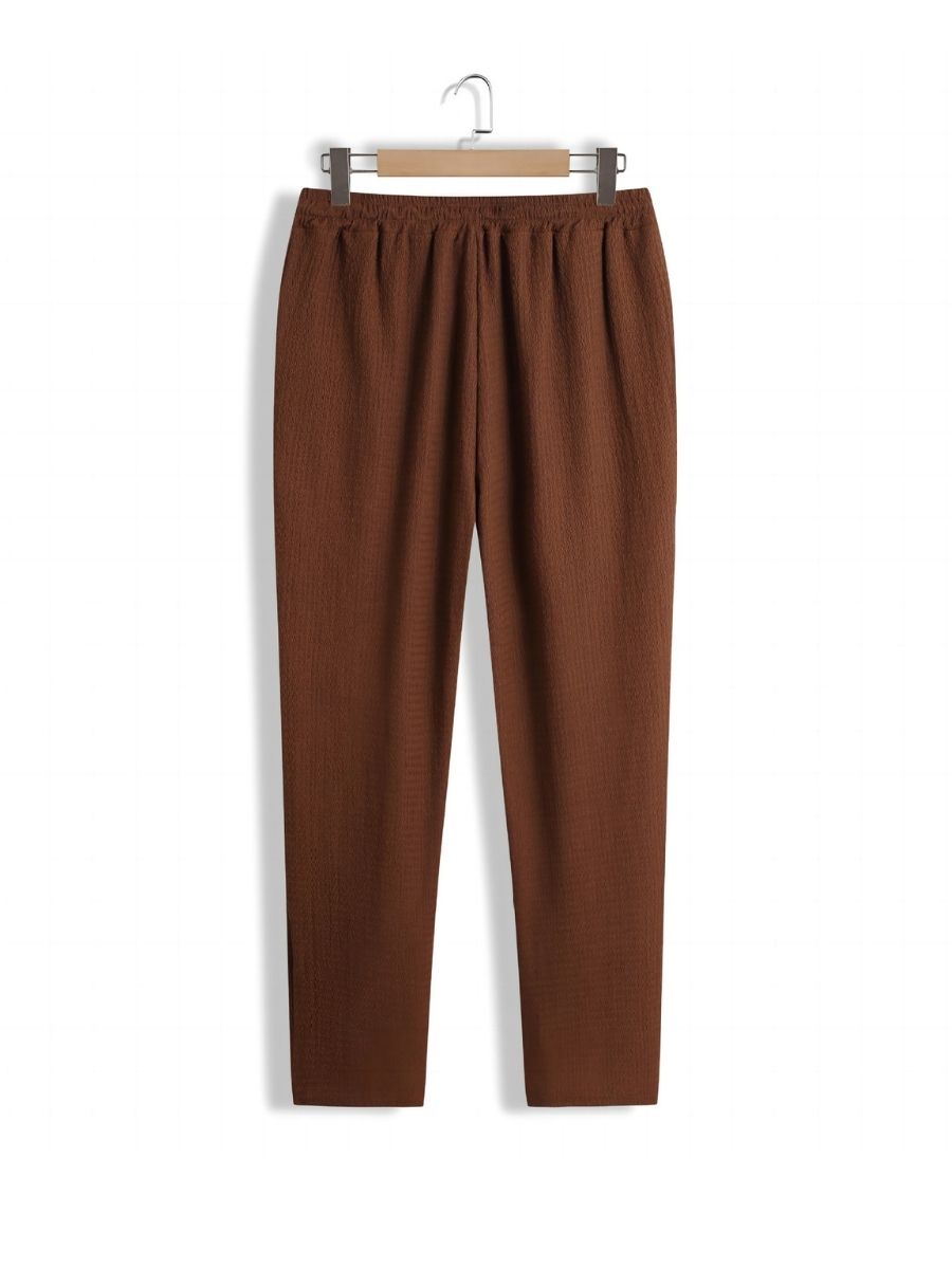 Alex - Ensemble d'Été Texturé à Deux Pièces pour Hommes avec T-shirt à Col V et Manches Mi Longues et Pantalon Large