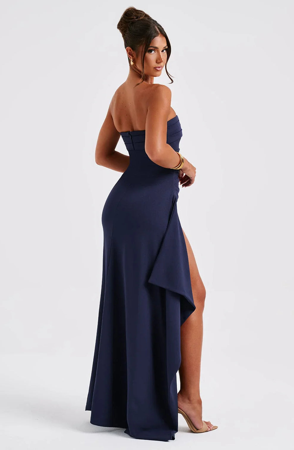 Sophie - Robe de soirée sans bretelles en satin froncé