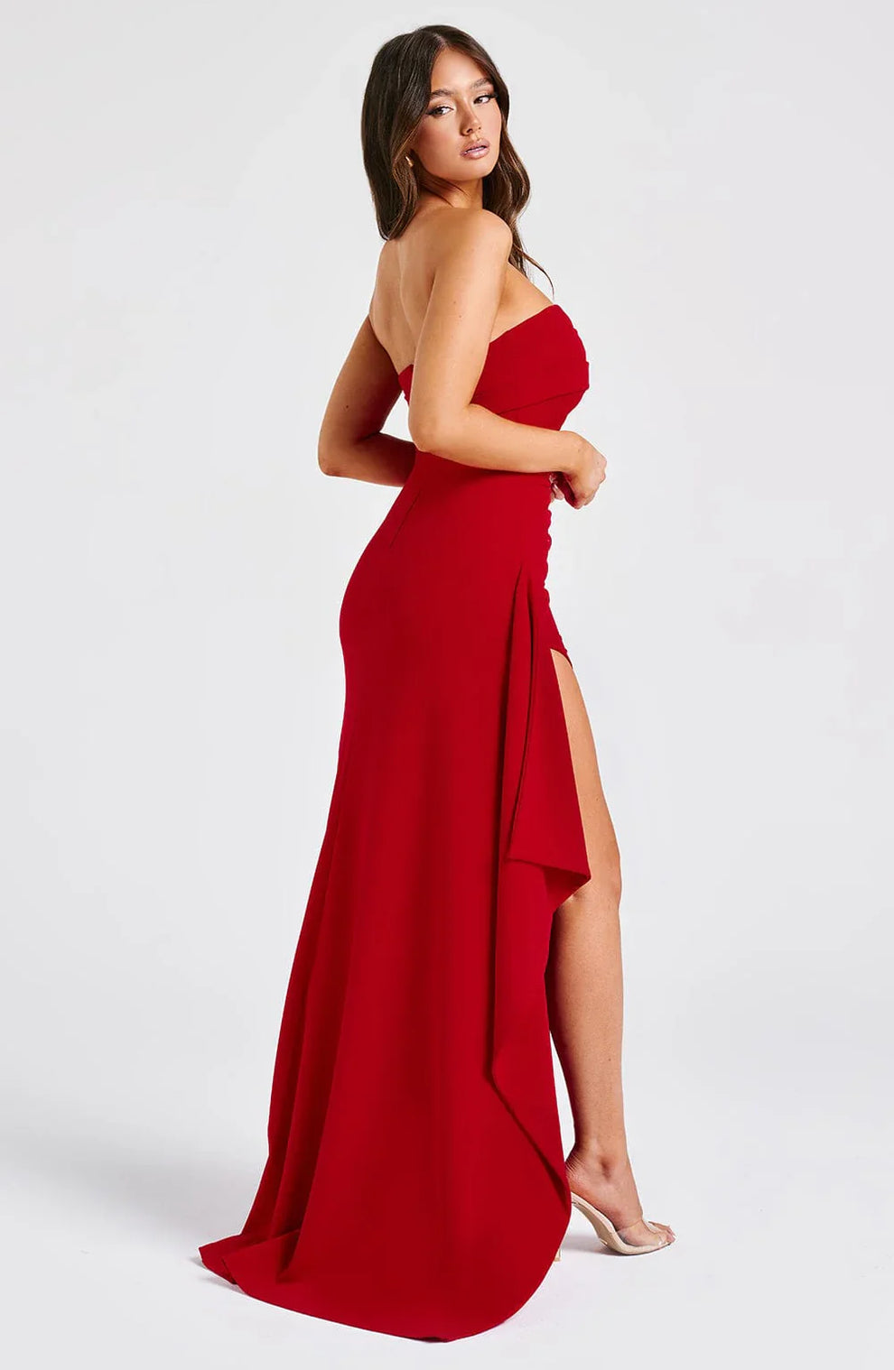 Sophie - Robe de soirée sans bretelles en satin froncé
