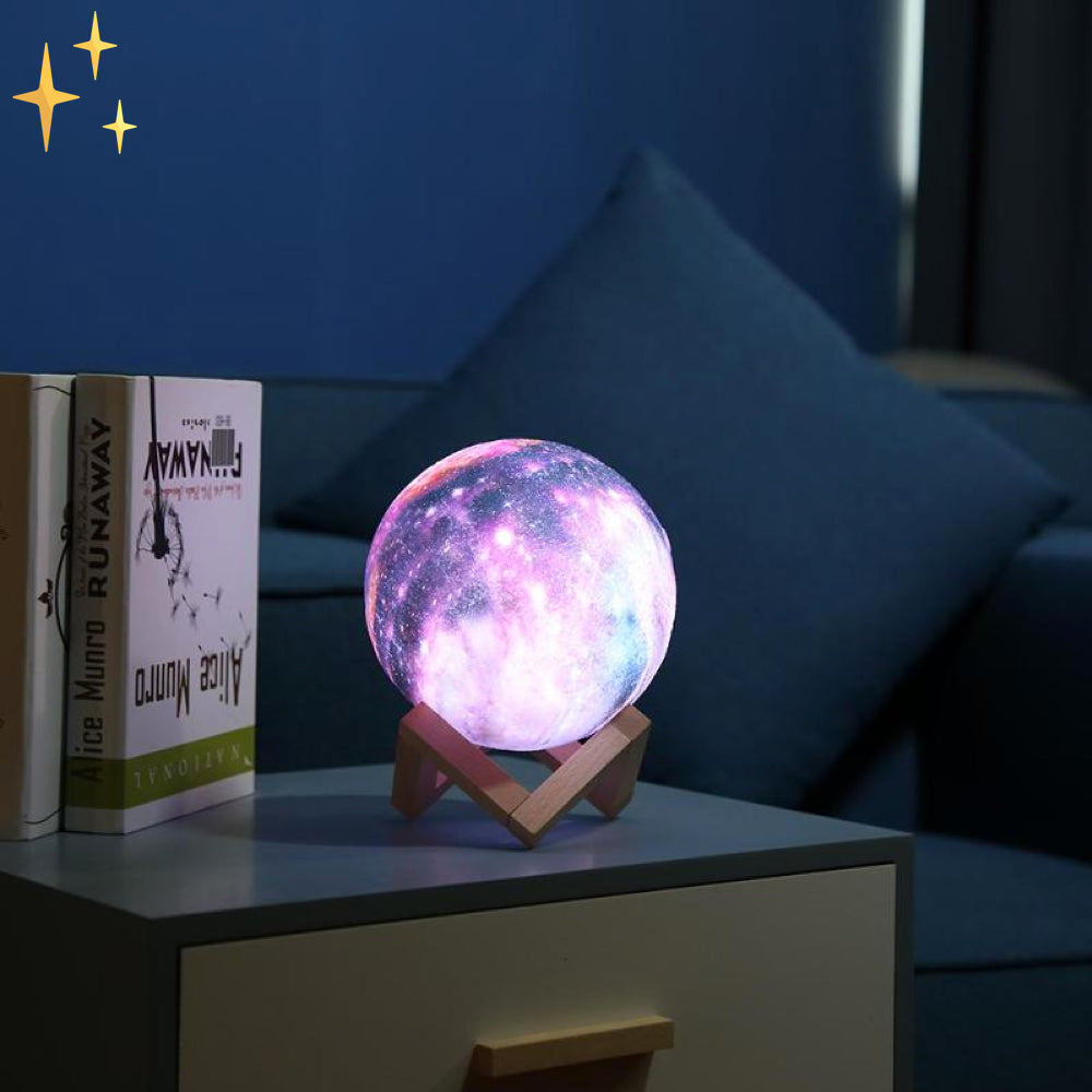 Lampe Lune 16 Couleurs avec Télécommande sur Support en Bois pour S'endormir Paisiblement et Sans Stress