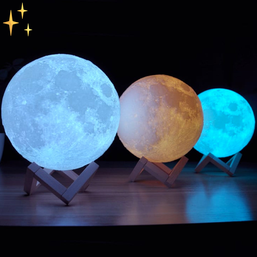 Lampe Lune 16 Couleurs avec Télécommande sur Support en Bois pour S'endormir Paisiblement et Sans Stress