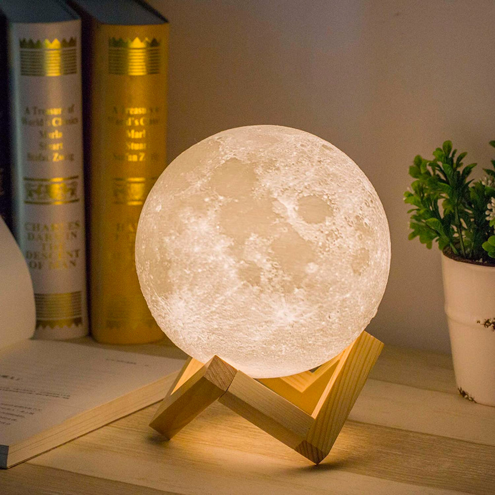 Lampe Lune 16 Couleurs avec Télécommande sur Support en Bois pour S'endormir Paisiblement et Sans Stress
