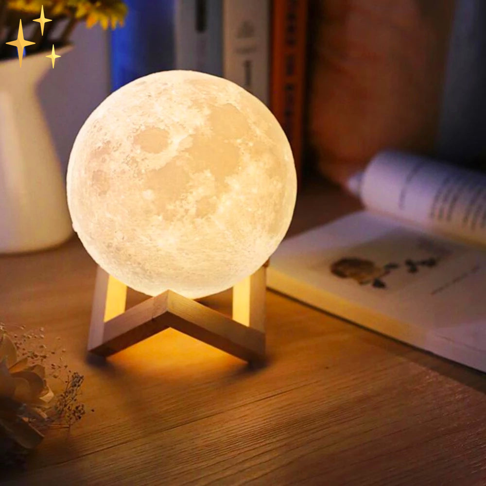 Lampe Lune 16 Couleurs avec Télécommande sur Support en Bois pour S'endormir Paisiblement et Sans Stress