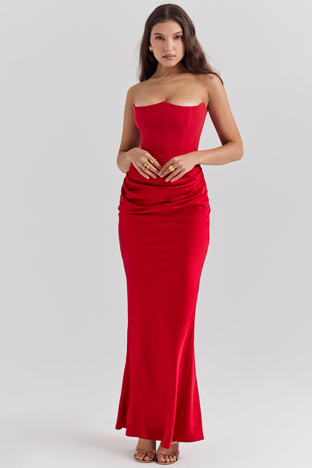 Olivia - Robe Maxi Bodycon Sans Bretelles avec Plis