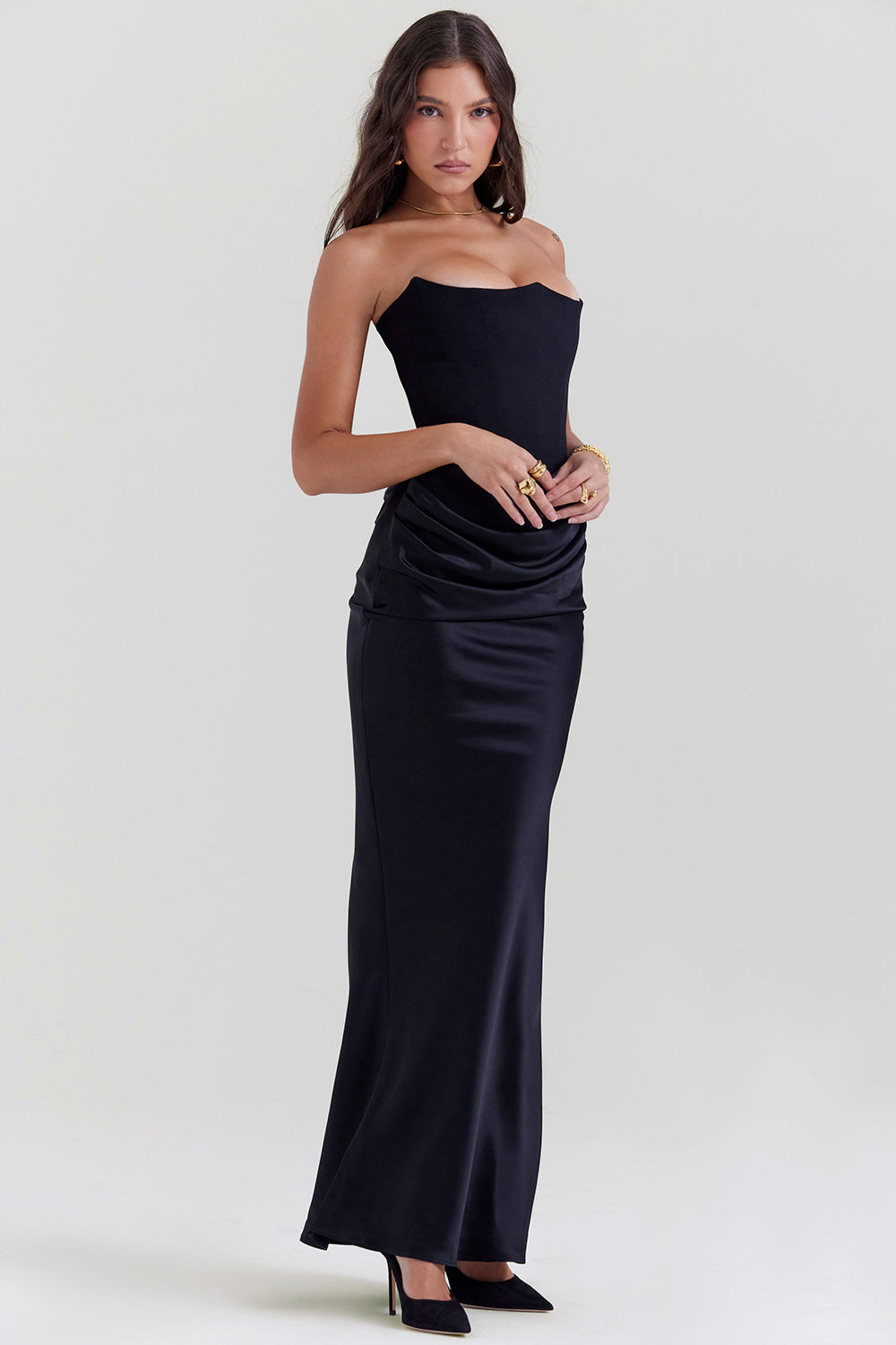 Olivia - Robe Maxi Bodycon Sans Bretelles avec Plis