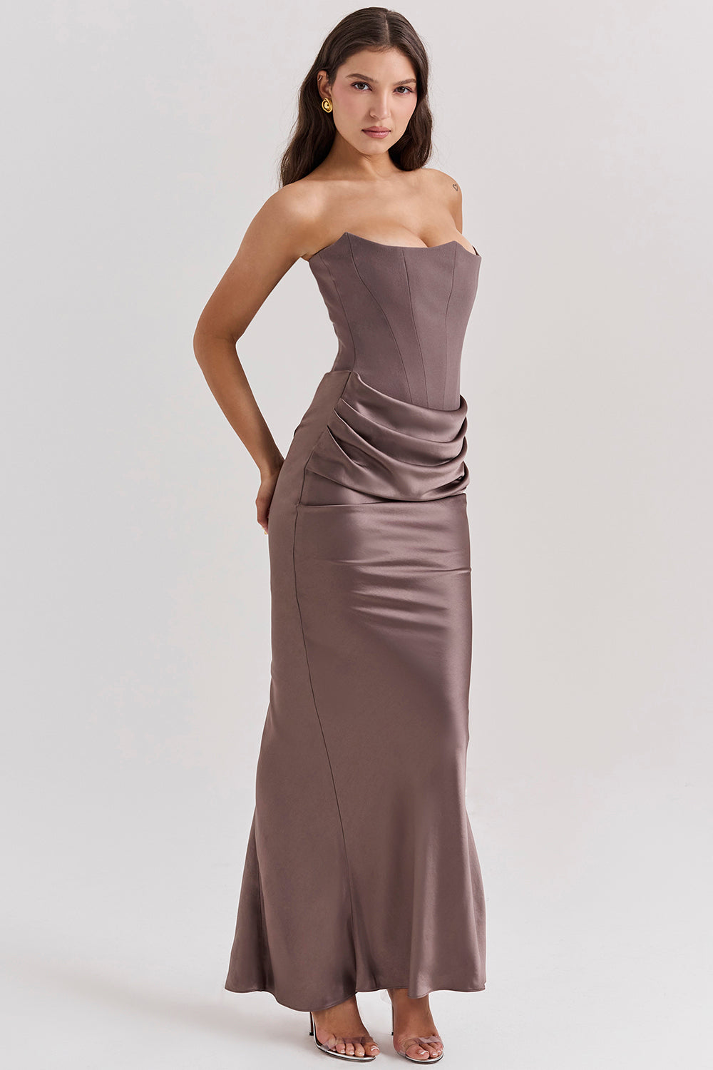 Olivia - Robe Maxi Bodycon Sans Bretelles avec Plis