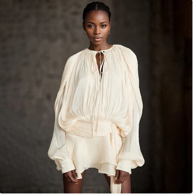 Ava - Blouse Plissée avec Détail de Col Noué