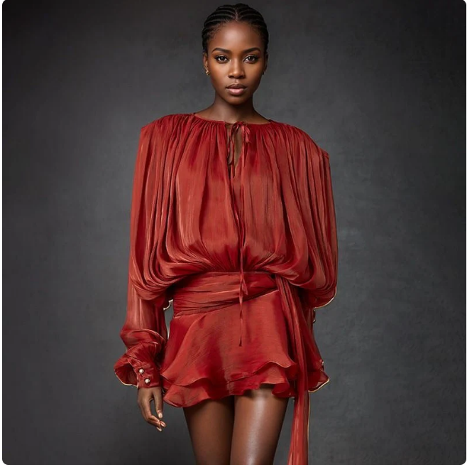 Ava - Blouse Plissée avec Détail de Col Noué