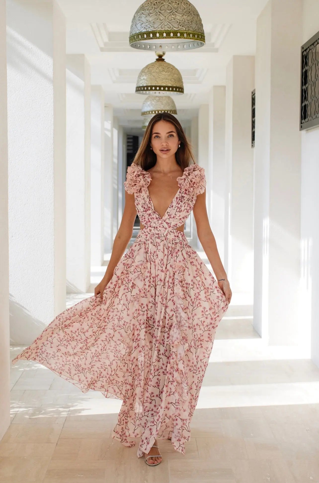 Amelia - Robe maxi à fleurs avec manches volants