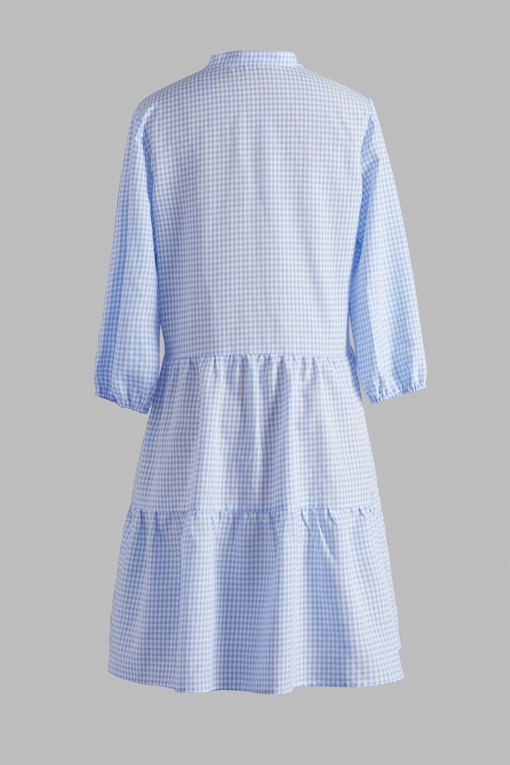 Azura - Robe Chemise à Carreaux Bleu Clair avec Fermeture Boutonnée et Manches Mi-Longues