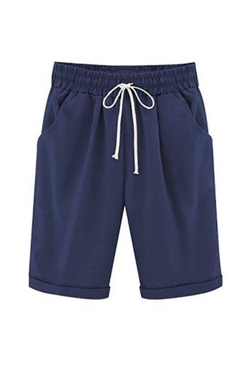 Céleste - Short Décontracté Confort Plus Size pour l'Été et les Vacances jusqu'aux Genoux avec Cordon de Serrage et Poches