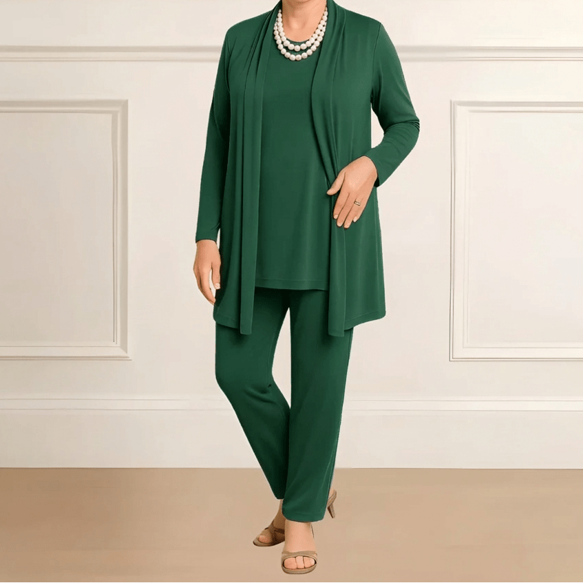 Orielle - Ensemble Trois Pièces Confortable pour Femme Composé d'un T-Shirt, d'un Gilet et d'un Pantalon de Couleur Unie