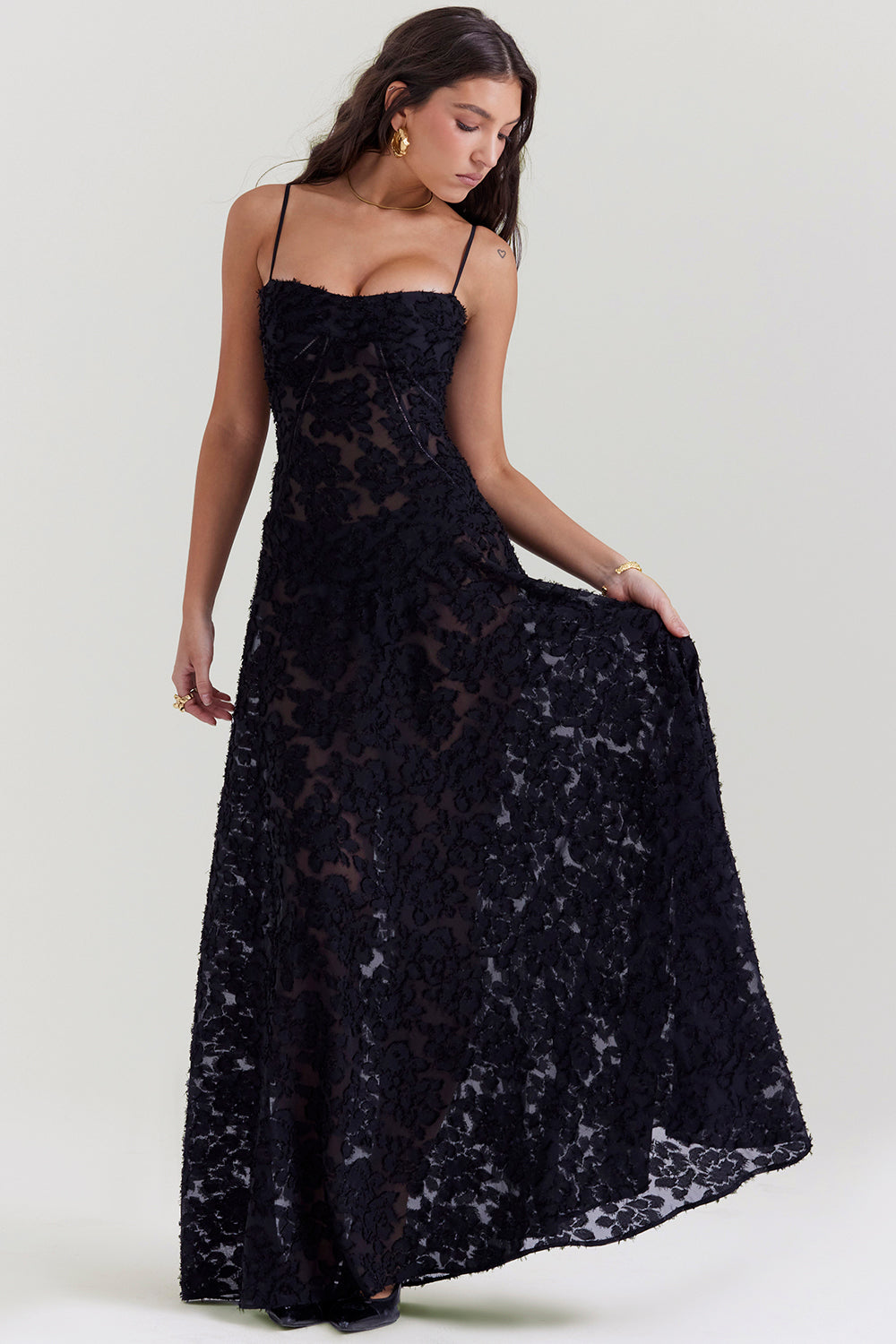 Isla - Robe Maxi en Dentelle Fleurie
