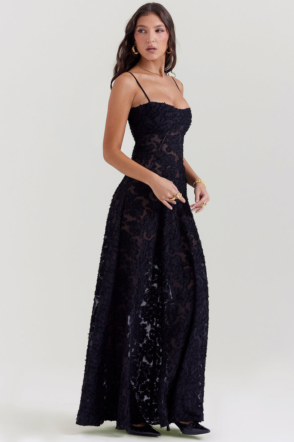 Isla - Robe Maxi en Dentelle Fleurie