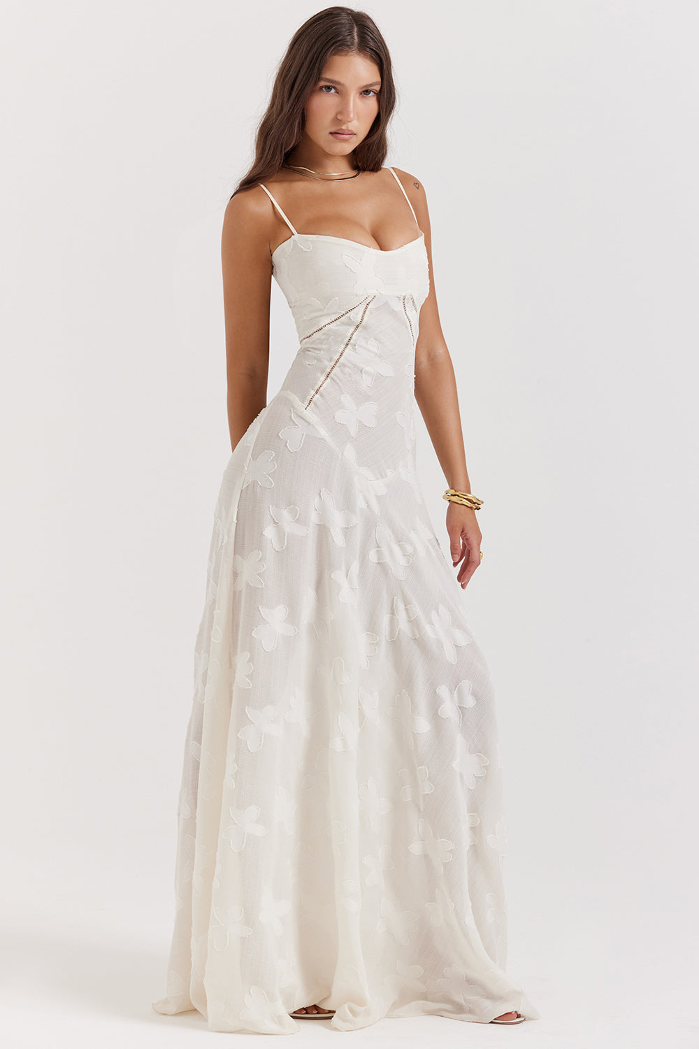 Isla - Robe Maxi en Dentelle Fleurie
