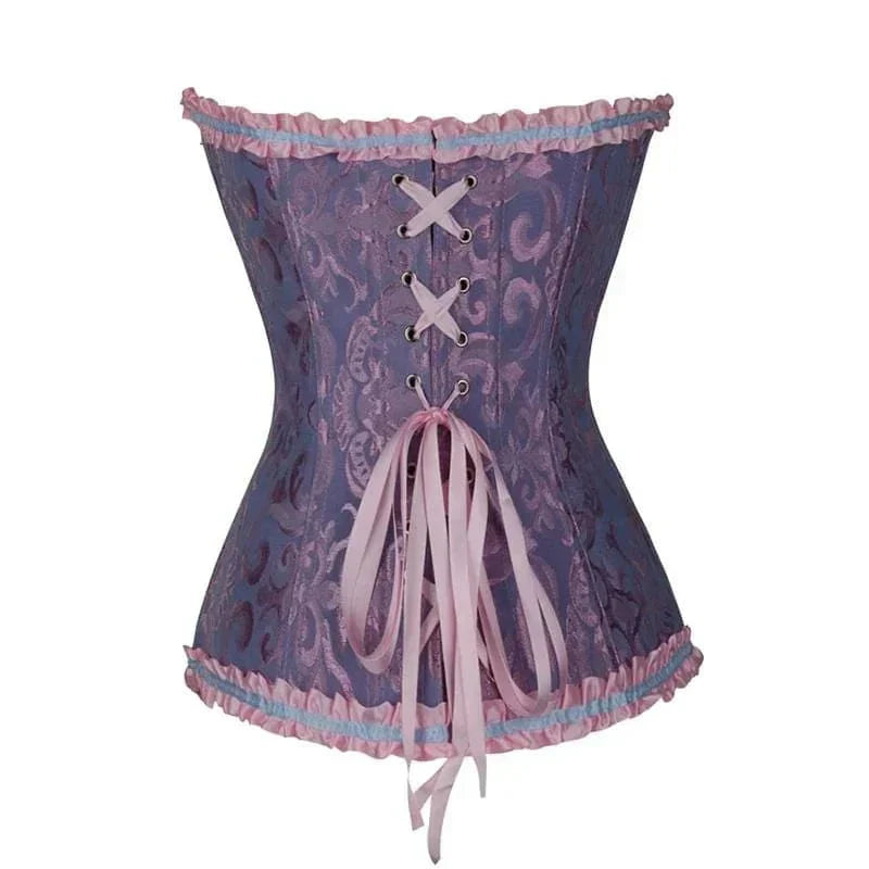 Maëva - Corset féminin burlesque en dentelle détaillé avec volants et petit nœud