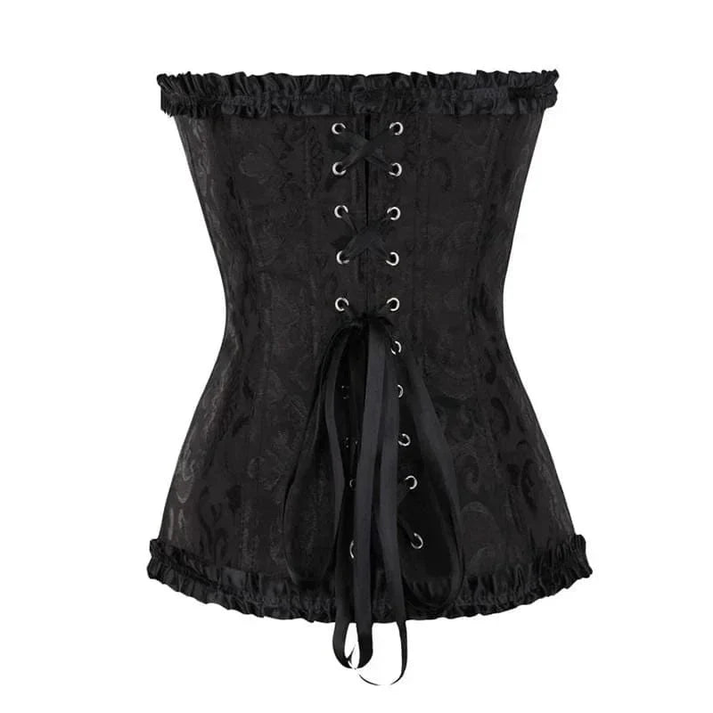 Maëva - Corset féminin burlesque en dentelle détaillé avec volants et petit nœud