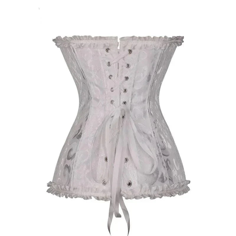 Maëva - Corset féminin burlesque en dentelle détaillé avec volants et petit nœud