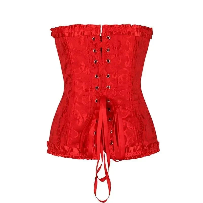 Maëva - Corset féminin burlesque en dentelle détaillé avec volants et petit nœud