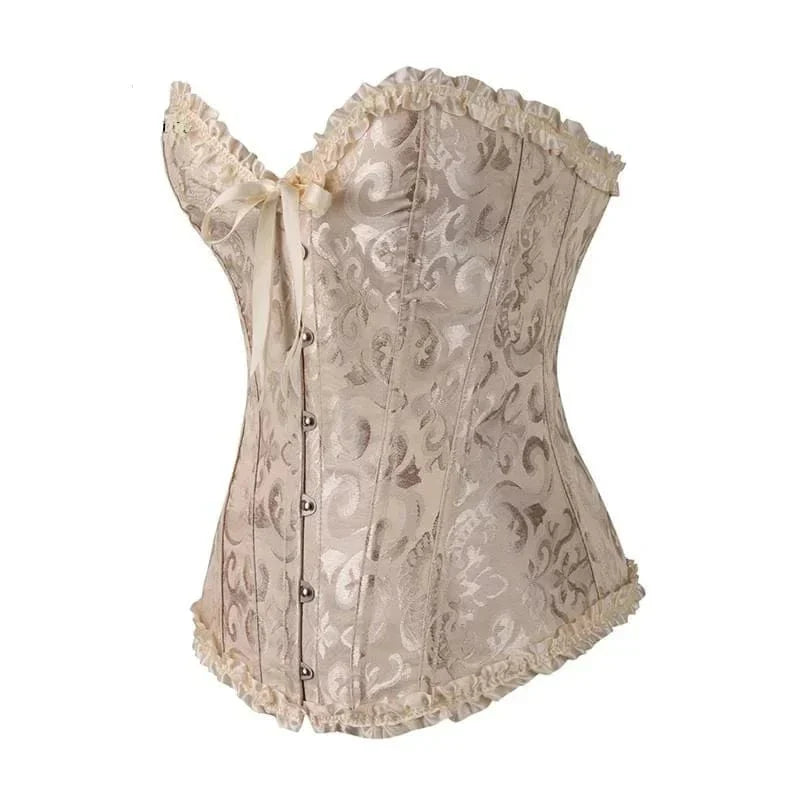 Maëva - Corset féminin burlesque en dentelle détaillé avec volants et petit nœud