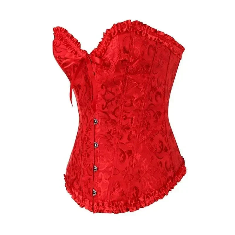 Maëva - Corset féminin burlesque en dentelle détaillé avec volants et petit nœud