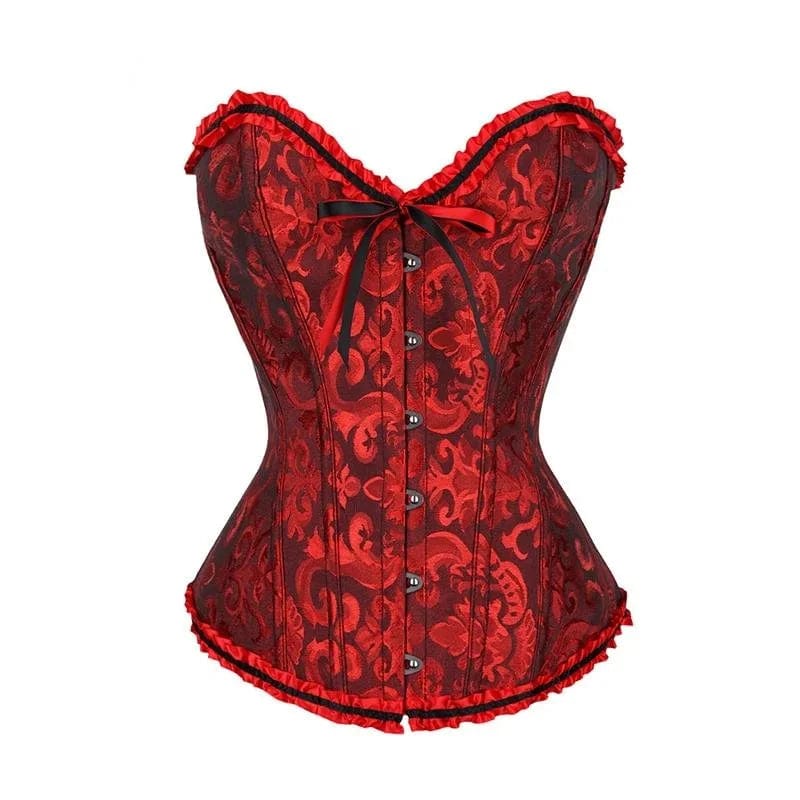 Maëva - Corset féminin burlesque en dentelle détaillé avec volants et petit nœud