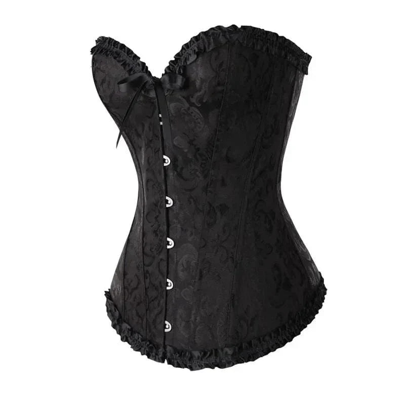 Maëva - Corset féminin burlesque en dentelle détaillé avec volants et petit nœud
