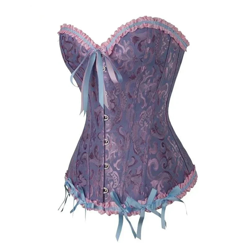 Maëva - Corset féminin burlesque en dentelle détaillé avec volants et petit nœud