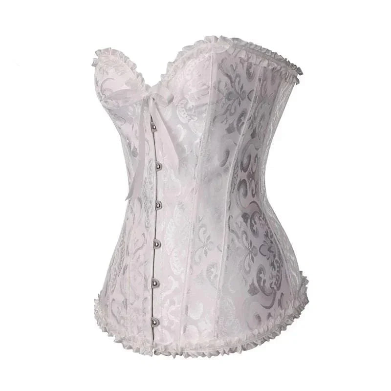 Maëva - Corset féminin burlesque en dentelle détaillé avec volants et petit nœud