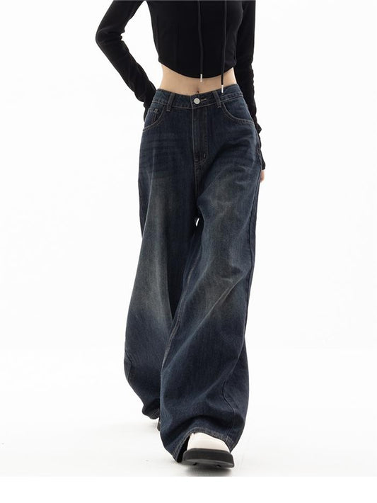 Aelune - Jean Boyfriend Baggy Vintage Années 90 Effet Délavé Taille Haute pour Femme