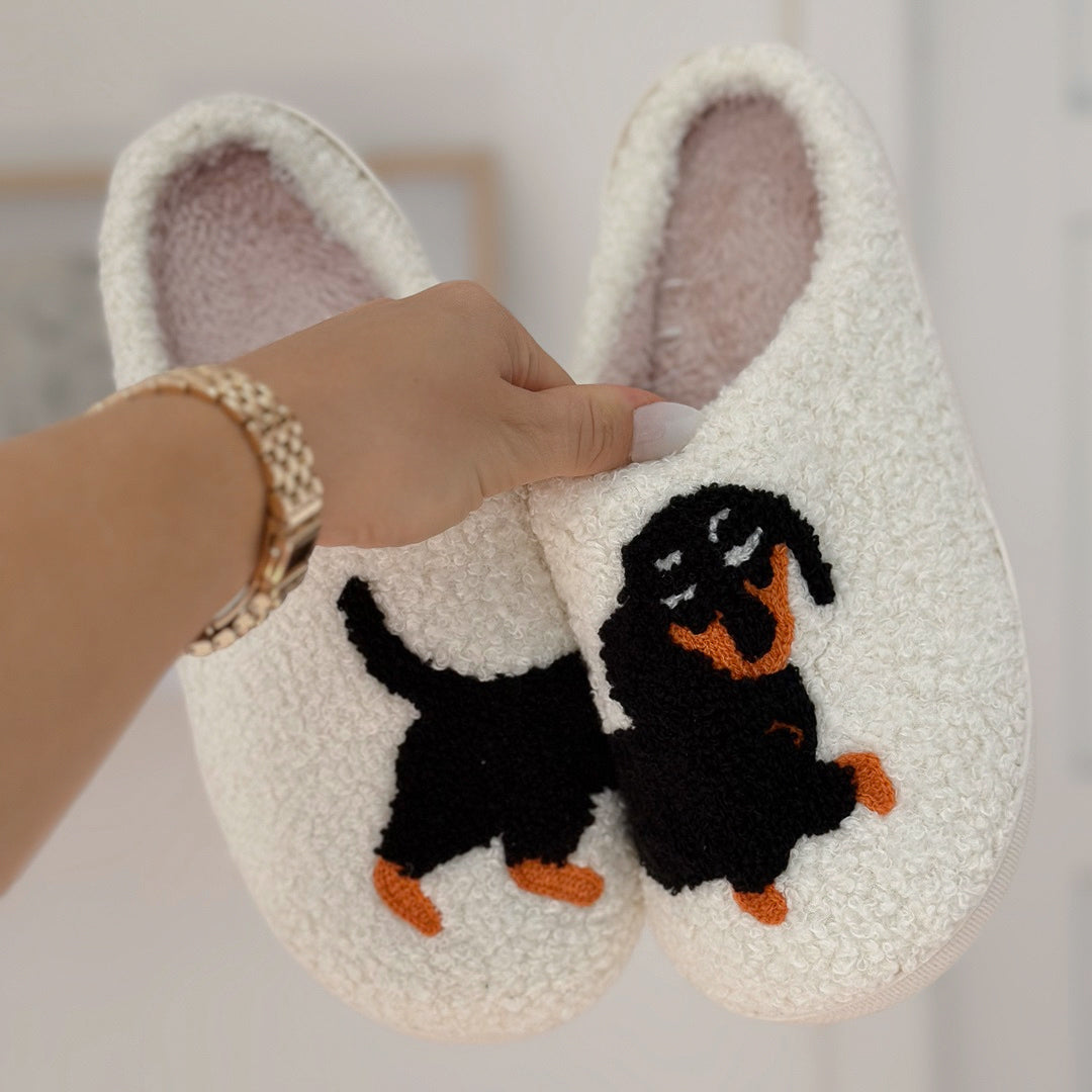 Bénédicte - Chaussons slip-on de luxe avec imprimé teckel
