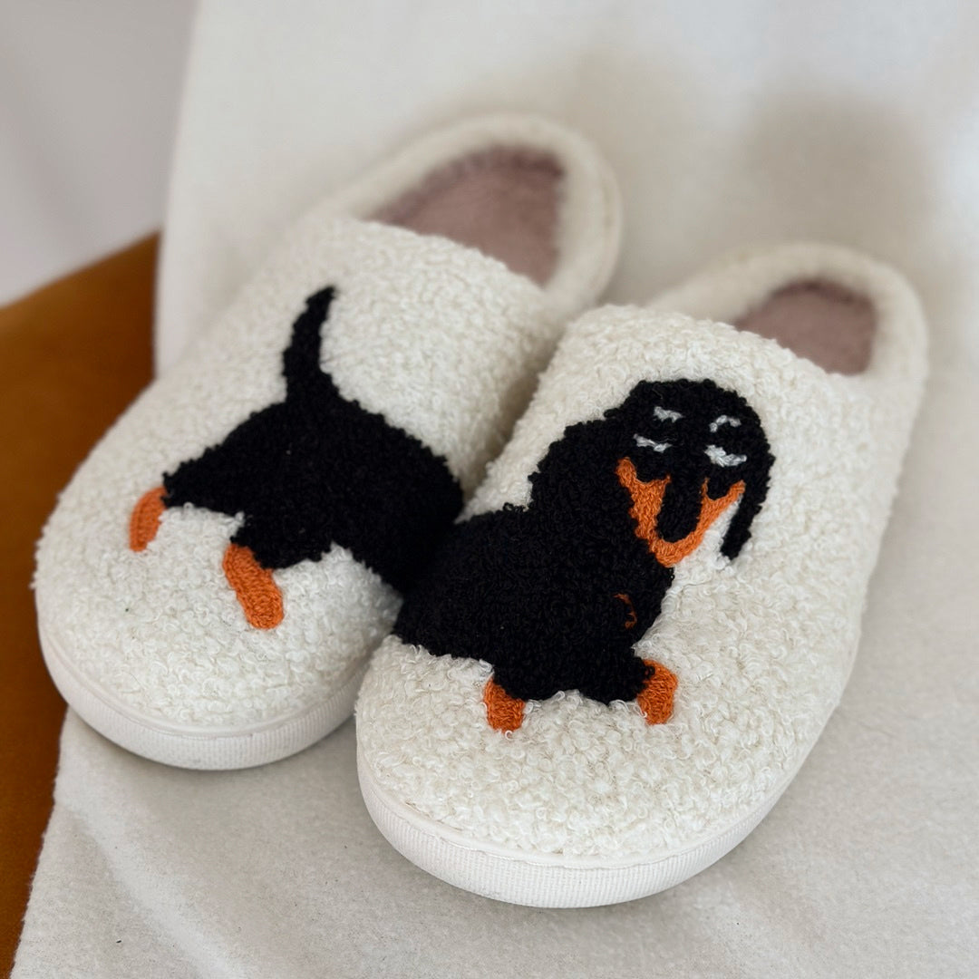 Bénédicte - Chaussons slip-on de luxe avec imprimé teckel
