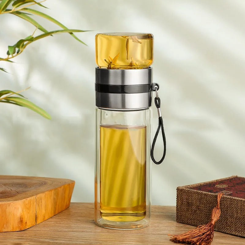 Lateo - Thermos transparent portable avec filtre à thé pour une boisson naturelle et saine en déplacement
